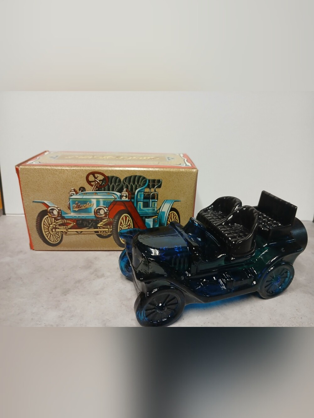 Vintage Avon Stanley Steamer Blue Glass Car After Shave